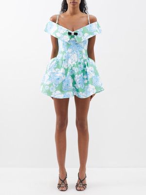 Shushu/tong - Off-the-shoulder Cotton-blend Mini Dress - Womens - Blue Green