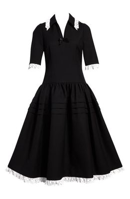 Shushu/Tong Pintuck Pleat Drop Waist Lace Dress in Black
