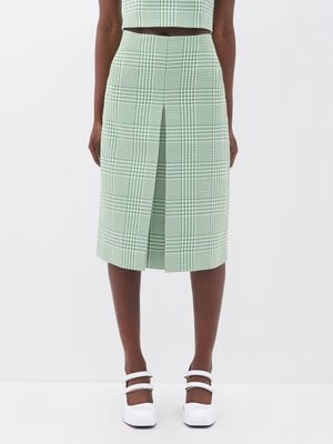 Shushu/tong - Pleated-front Check-print Midi Skirt - Womens - Green White