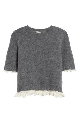 Shushu/Tong Removable Lace Trim Crewneck Sweater in Grey