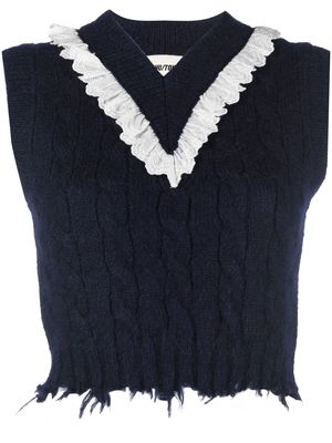 SHUSHU/TONG ruffled-trim cable knit vest - Blue