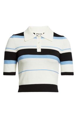 Shushu/Tong Stripe Short Sleeve Crop Polo Sweater in White Stripe