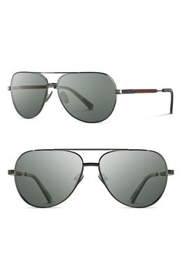 Shwood 'Redmond' 58mm Titanium & Wood Sunglasses in Black Chrome/Mahogany/Green