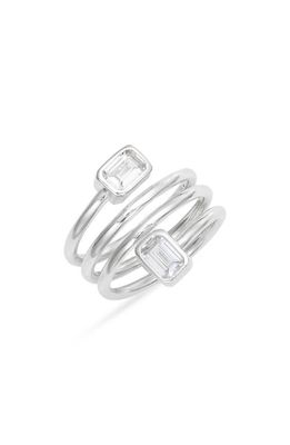 SHYMI Emerald Cut Spiral Statement Ring in Silver/White