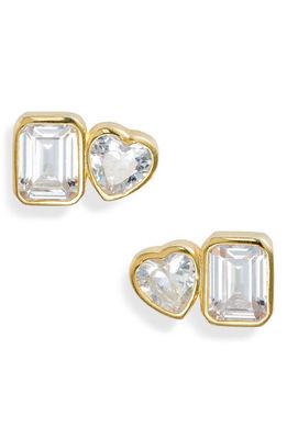 SHYMI Fancy 2-Stone Bezel Stud Earrings in Gold/White