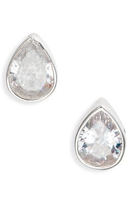 SHYMI Fancy Bezel Stud Earrings in Silver/White/pear Cut