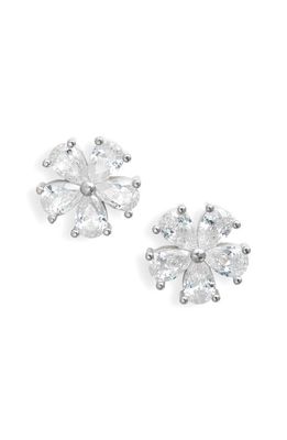 SHYMI Flower Cubic Zirconia Stud Earrings in Silver