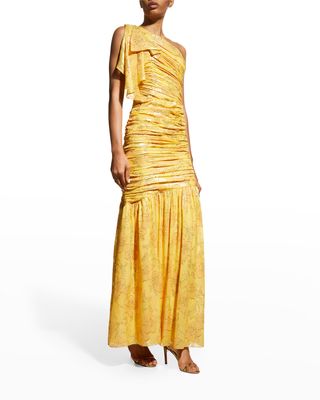 Sia Sunrise Ruched Floral Jacquard Gown