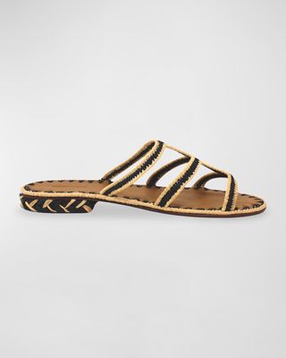 Sicilia Bicolor Raffia Flat Sandals