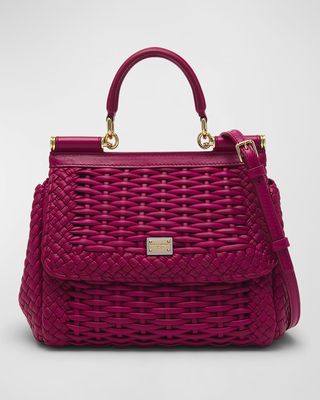 Sicily Crochet Leather Top-Handle Bag