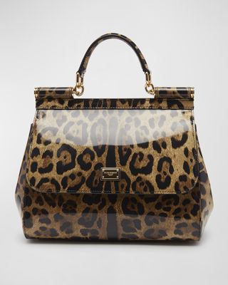 Sicily Large Leopard-Print Top-Handle Bag