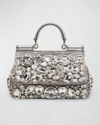 Sicily Small Crystal-Embellished Top-Handle Bag
