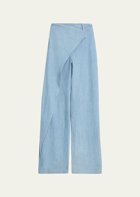 Side Drape Denim wide-Leg Trousers