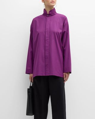 Side Paneled Shirt with Double Stand Collar Long