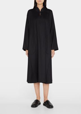 Side Panelled Wool Dress with Chinese Collar