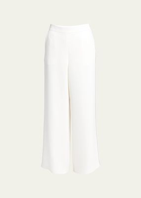 Side Piping Wide-Leg Silk Trousers
