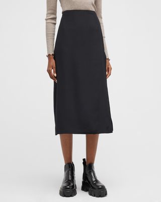 Side-Slit Crepe A-Line Midi Skirt