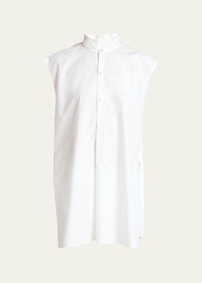 Side-Slit Sleeveless Cotton Shirt