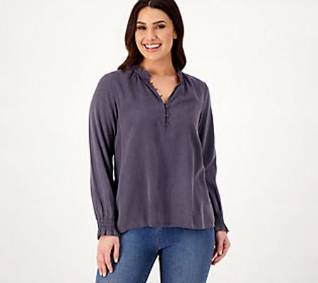 Side Stitch Half Placket Pullover Swing Blouse