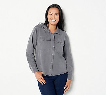 Side Stitch Shacket with Flap Pocket