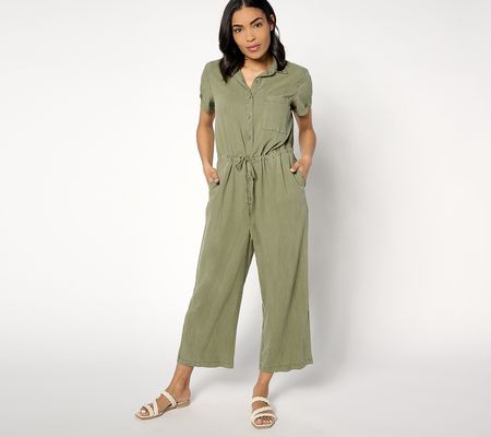 Side Stitch Short Sleeve Wide Leg Jumpsuit