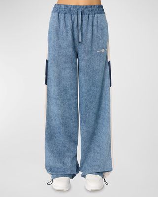 Side-Stripe Chambray Pull-On Track Pants
