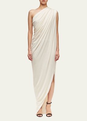 Sidney Gathered One-Shoulder Gown