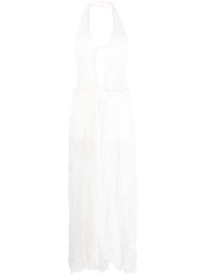 SIEDRES Derin embroidered silk maxi dress - White