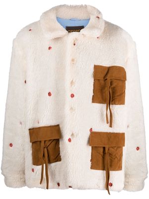 SIEDRES faux-fur floral-embroidery jacket - Neutrals