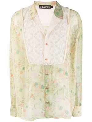 SIEDRES floral-print panelled long-sleeve shirt - Green