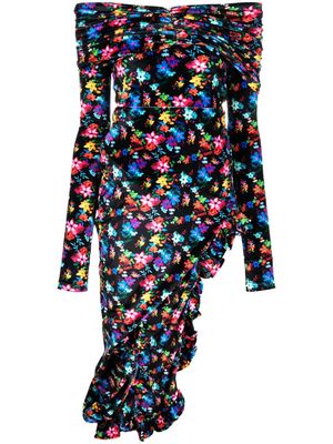 SIEDRES Linni floral-print velvet dress - Black