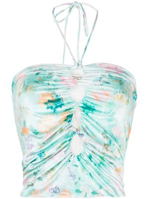 SIEDRES T Day floral-print cut-out top - Green
