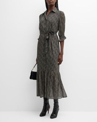 Sienna Belted Pixel-Print Chiffon Dress