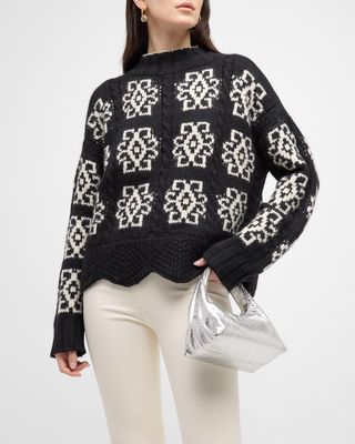 Sienna Cable-Knit Geometric Intarsia Sweater