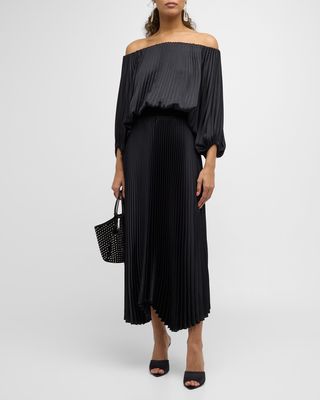 Sienna Pleated Off-The-Shoulder Midi Dress