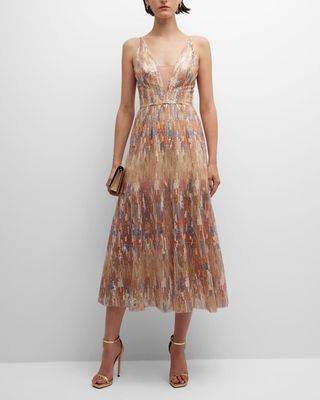 Sierra Sleeveless Deep V-Neck Sequin Midi Dress