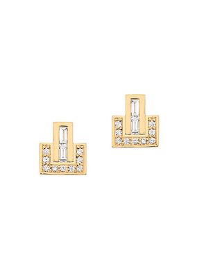 Signature E 18K Yellow Gold & Diamond Stud Earrings