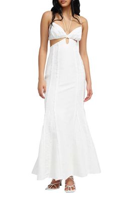 Significant Other Anica Cutout Strappy Halter Neck Linen Blend Maxi Dress in Cream