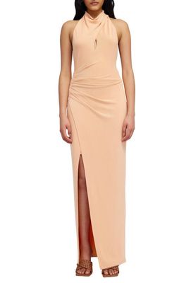 Significant Other Carlita Halter Neck Open Back Gown in Peach