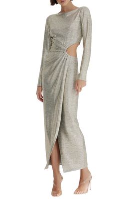 Significant Other Chloe Cutout Long Sleeve Faux Wrap Dress in Gold