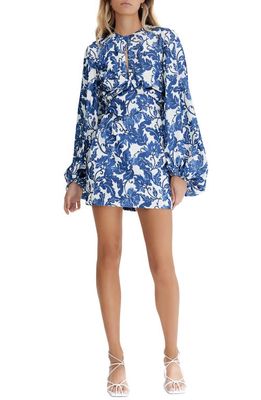 Significant Other Holly Floral Print Cutout Long Sleeve Minidress in Navy Stencil Print