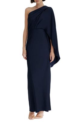 Significant Other Kelsie One-Shoulder Draped Side Slit Maxi Dress in Midnight