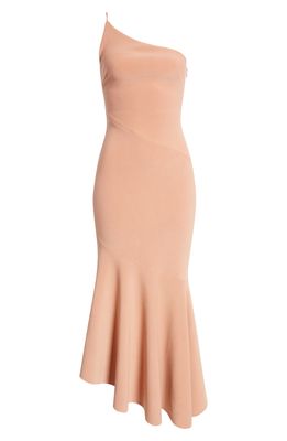 Significant Other One-Shoulder Asymmetric Ruffle Gown in Almond