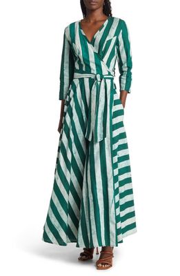 SIKA Stripe Wrap Dress in Green/White