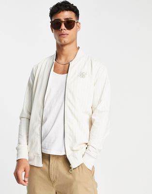 SikSilk bomber jacket in beige with pinstripe - part of a set-White