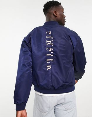 Siksilk division bomber jacket in navy with gold back print