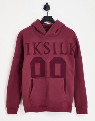 SikSilk oversized hoodie in burgundy with large logo embroidery-Red