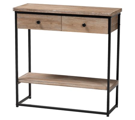Silas Brown Wood and Black Metal 2-Drawer Conso e Table
