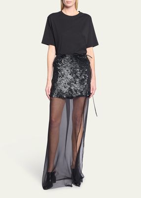 Silene Embroidered Sequin Mesh Maxi Skirt