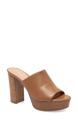 Silent D Arabesa Block Heel Platform Sandal in Dark Tan Leather